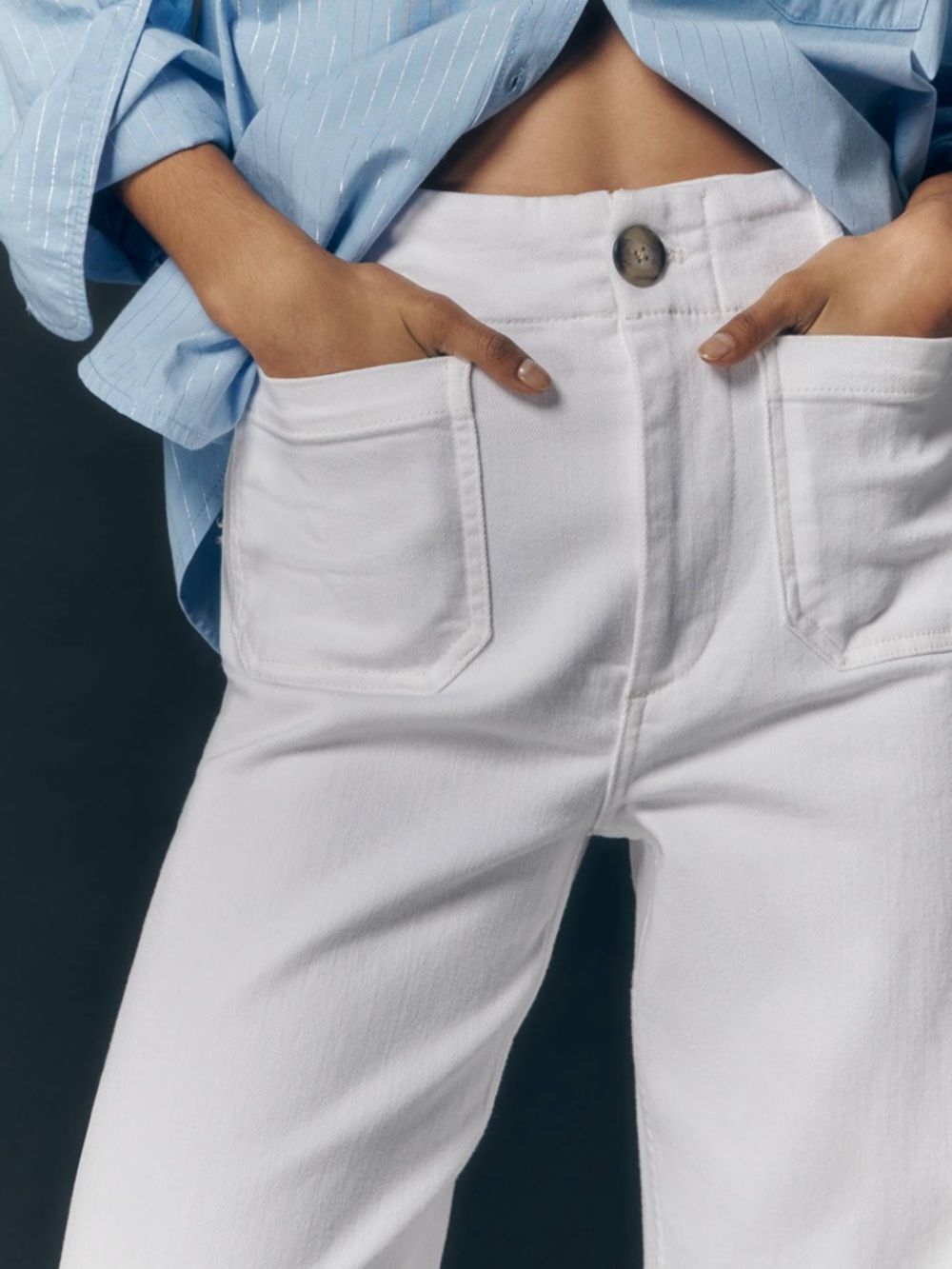 Anthropologie Maeve Colette Crop 26 Wide Leg Jeans White High Rise Patch Pocket - Picture 4 of 12